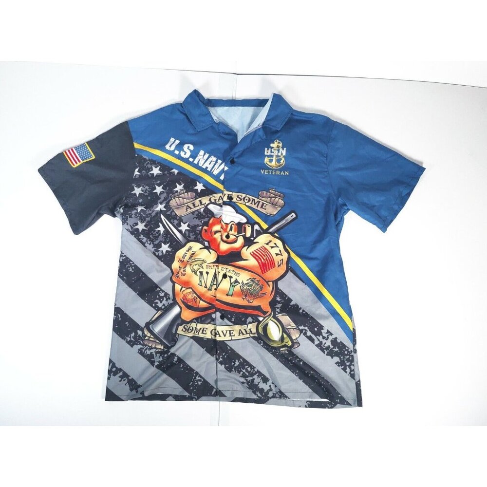 USN Navy Veteran Mens Popeye The Sailor Navy Short Sleeve Shirt Whimsical 1x/2x